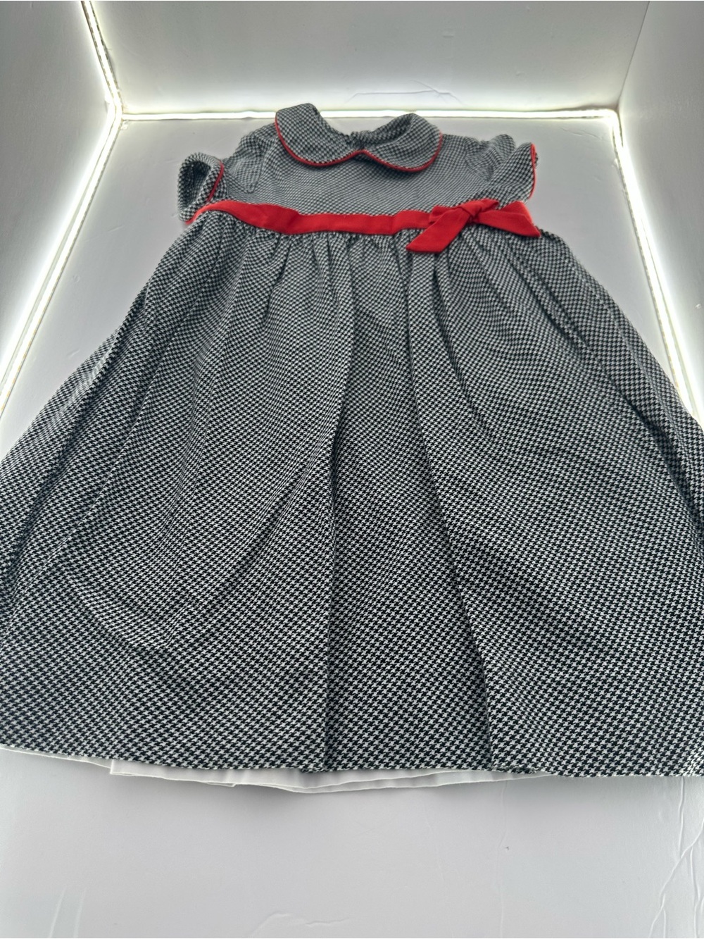 Girls Black & White Check Dress with Red Bow Size 2T